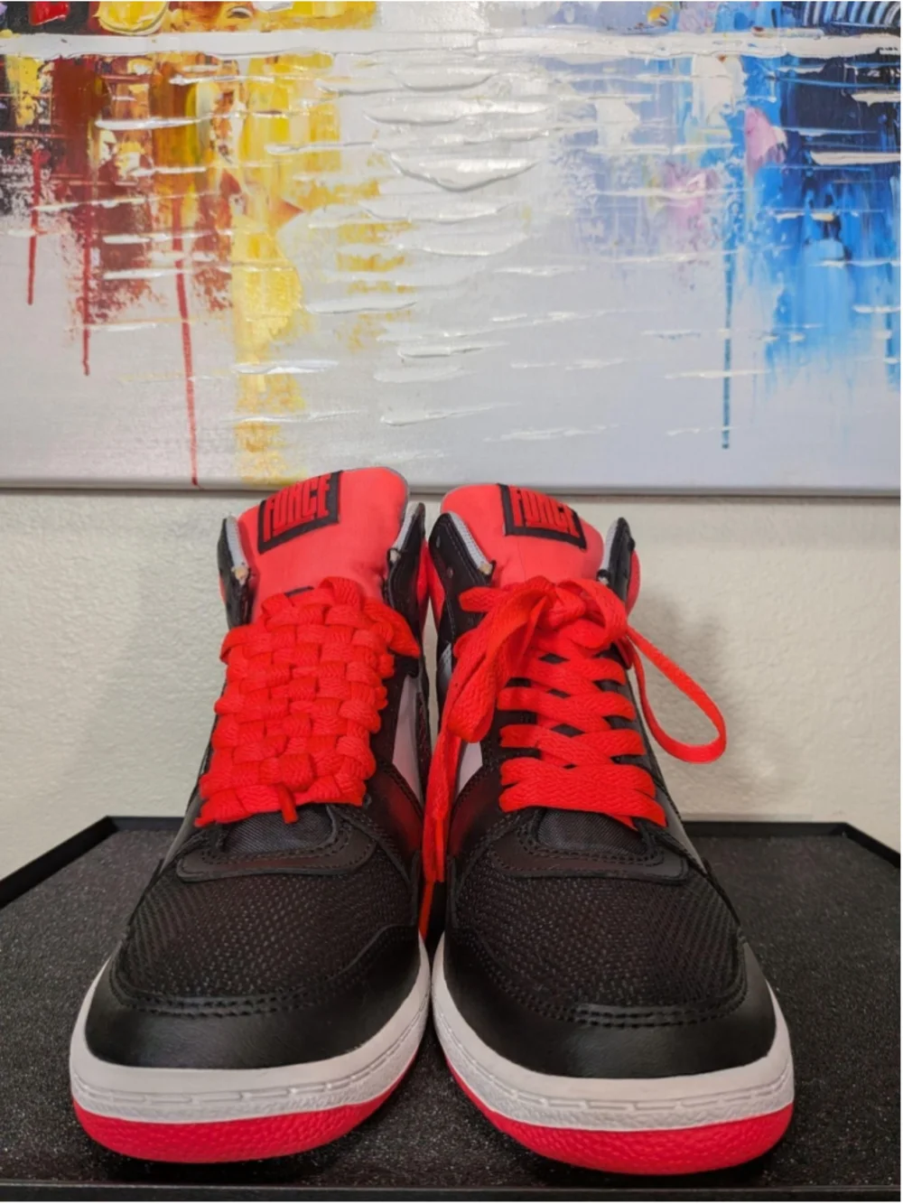 Nike Force Sky High Womens Size 8 Black Red Gray Platform Sneakers 629746-003